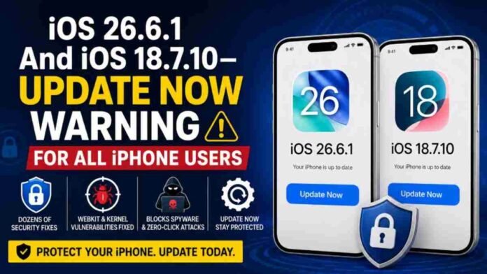 iOS 26.6.1, iOS 18.7.10, Apple Security Update, iPhone Update, WebKit Vulnerability, Kernel Exploit, Cybersecurity, iPhone Spyware